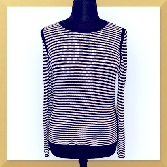 TALBOTS CREWNECK SWEATER - SCALLOP STRIPE Navy Women’s L - Picture 2 of 15